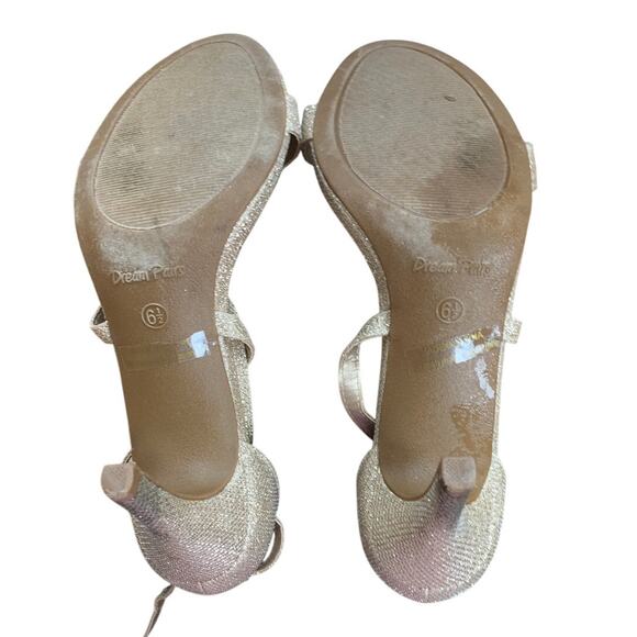 Dream Pairs Womens 6.5 Gold Glitter 3" Heel Stiletto Open Toe Ankle Wrap Shoes - Picture 6 of 6